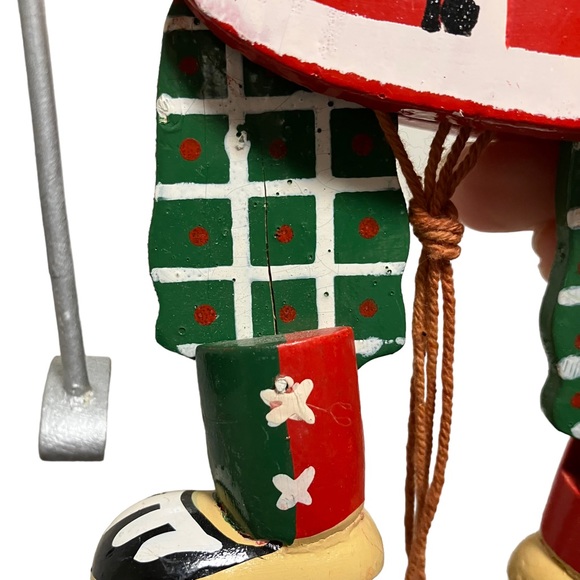 Vintage Wooden Pull String Golfer Santa Kitschy Large Christmas Ornament - Picture 11 of 11